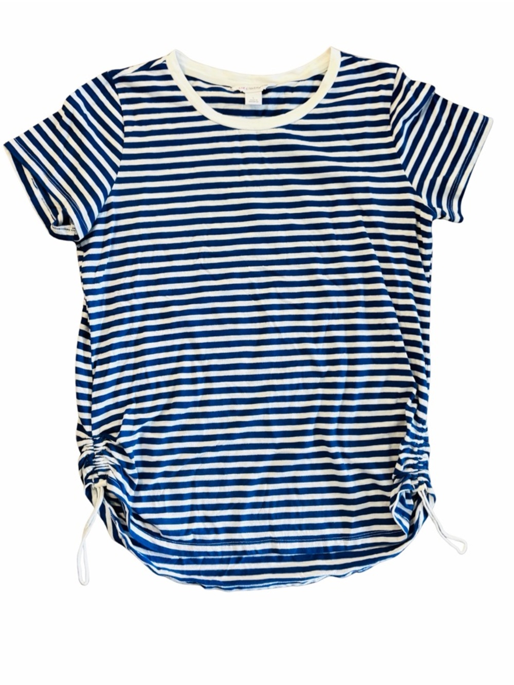 Liz Claiborne Striped Blue & White Short Sleeve Side-Tie Tee